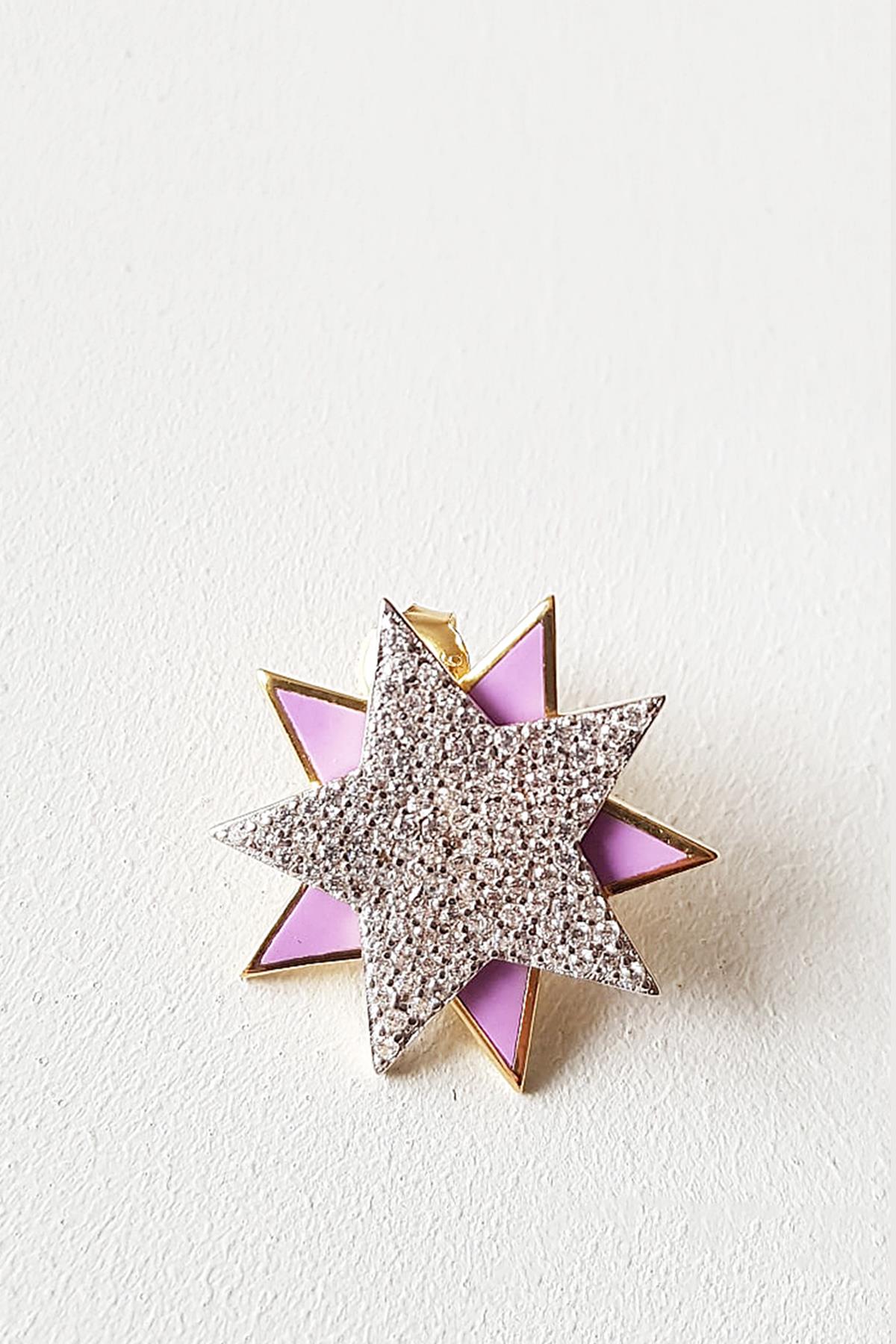 TEKLİ LİLA MİNELİ STAR TWİN GÜMÜŞ KÜPE