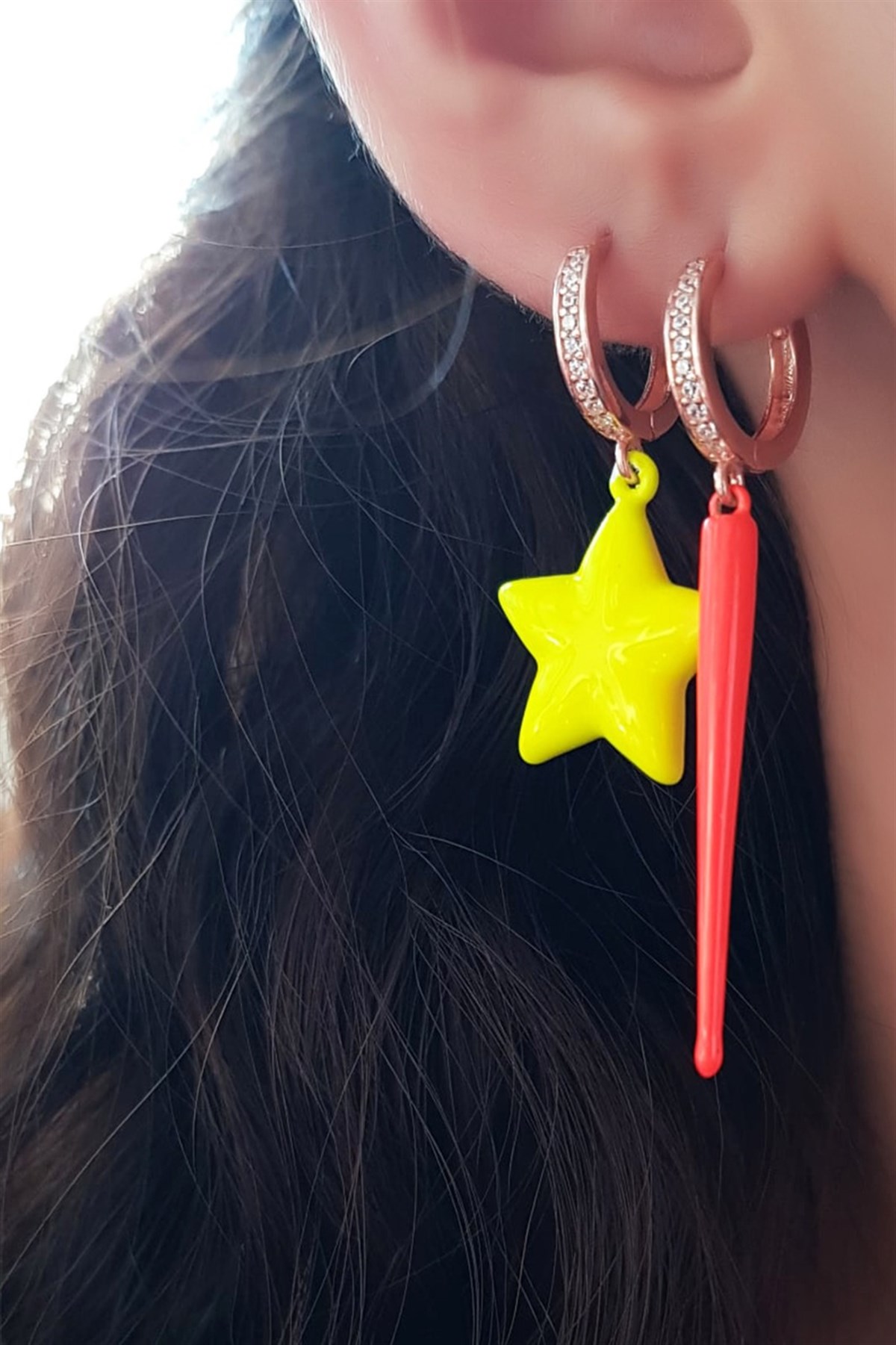 TEKLİ  LITTLE STAR SARI GÜMÜŞ KÜPE