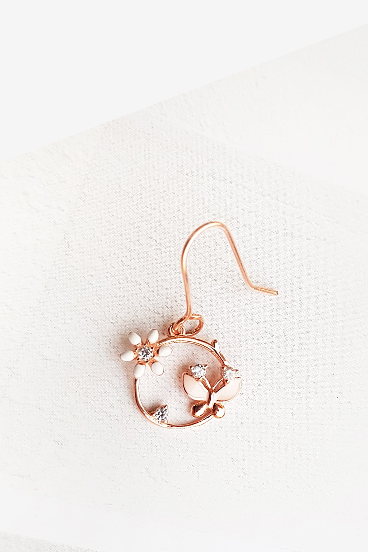 TEKLİ MİNİ İTHAL FLOWER W BUTTERFLY GÜMÜŞ KÜPE