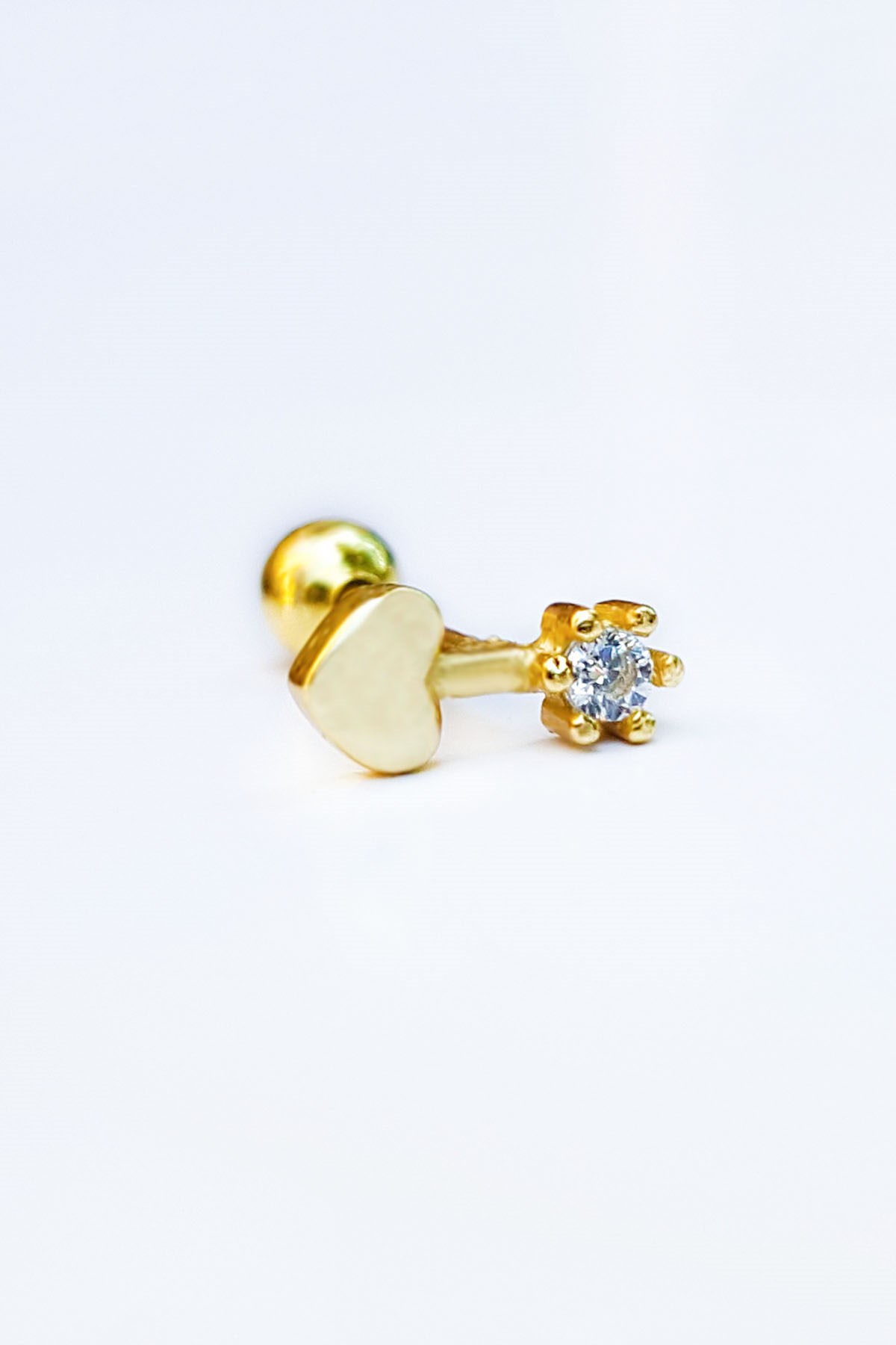 Tekli, Tek Taş Kalpli Gümüş Piercing Küpe