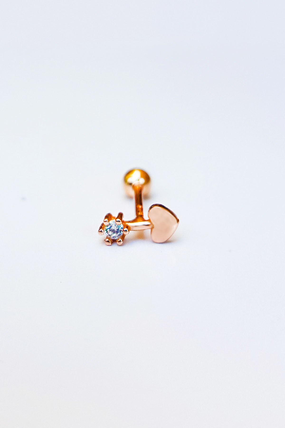 Tekli, Tek Taş Kalpli Gümüş Piercing Küpe