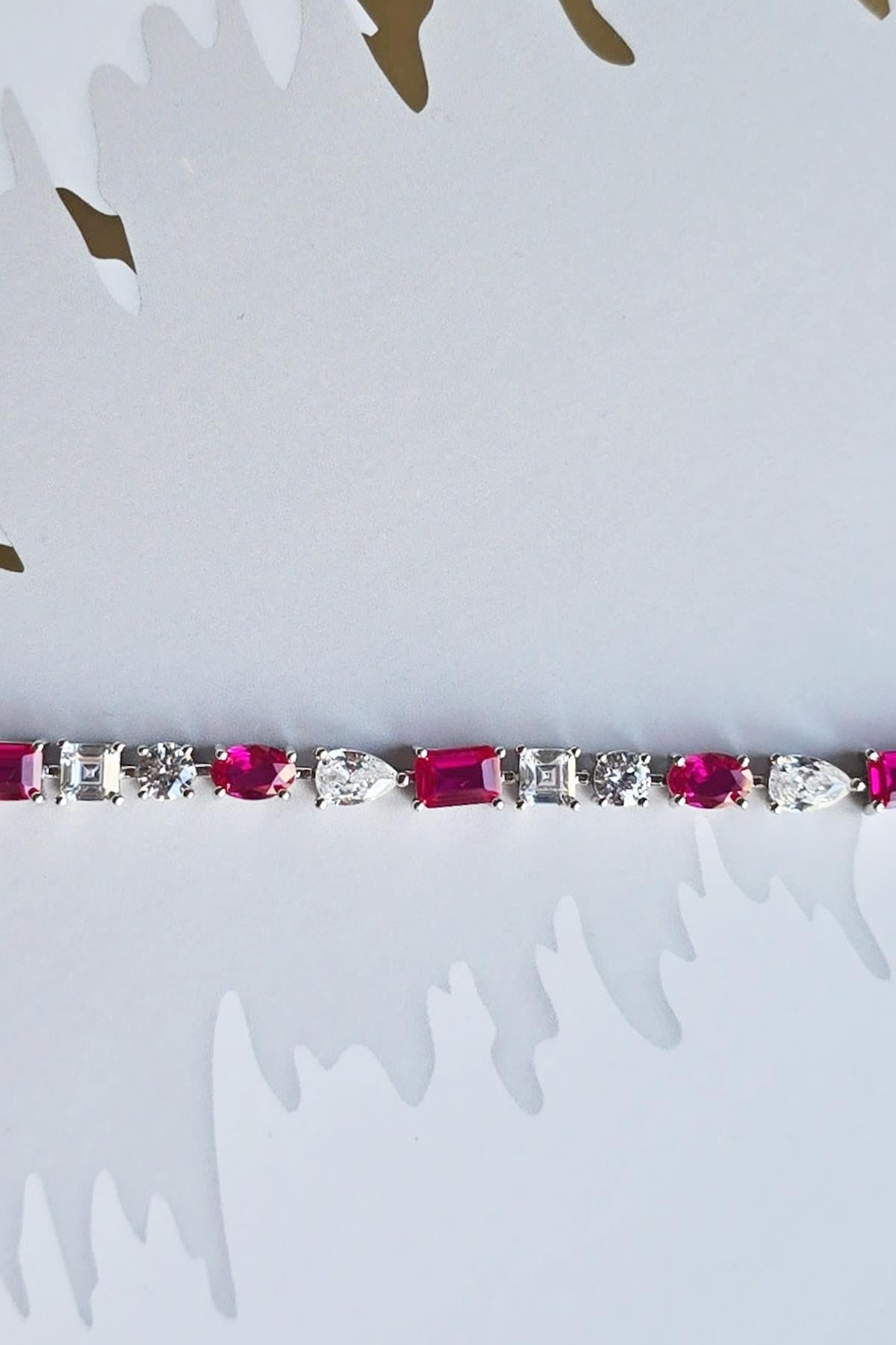 YAKUT RUBY DAMLA ÇOKLU ŞEKİL GÜMÜŞ BİLEZİK