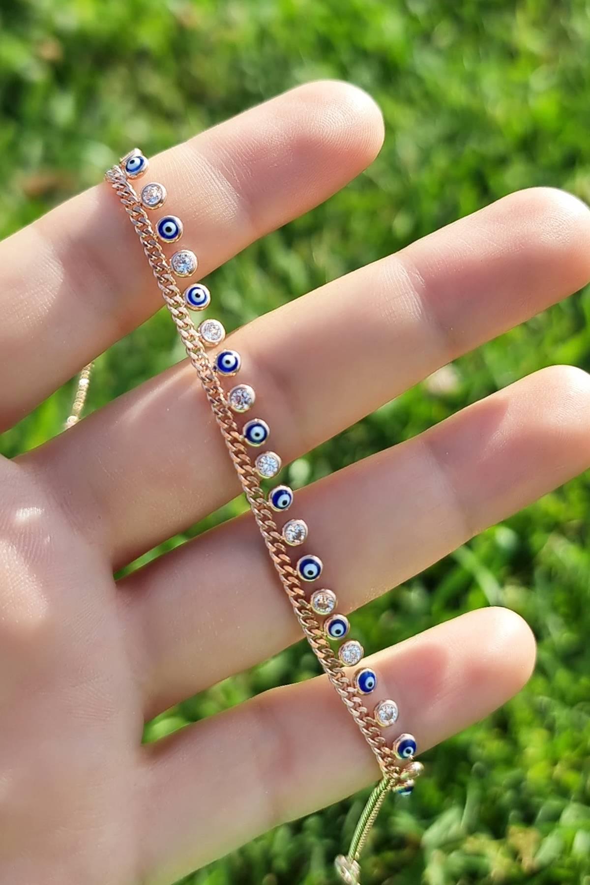 ZIRCON STONE EVIL EYE ANKLET 925 STERLING SILVER