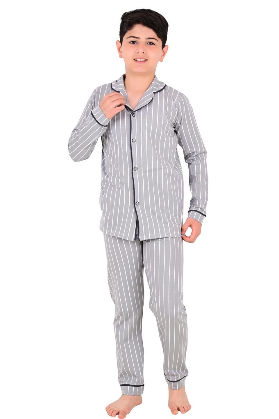Çizgili Düğmeli Erkek Çocuk Pijama
