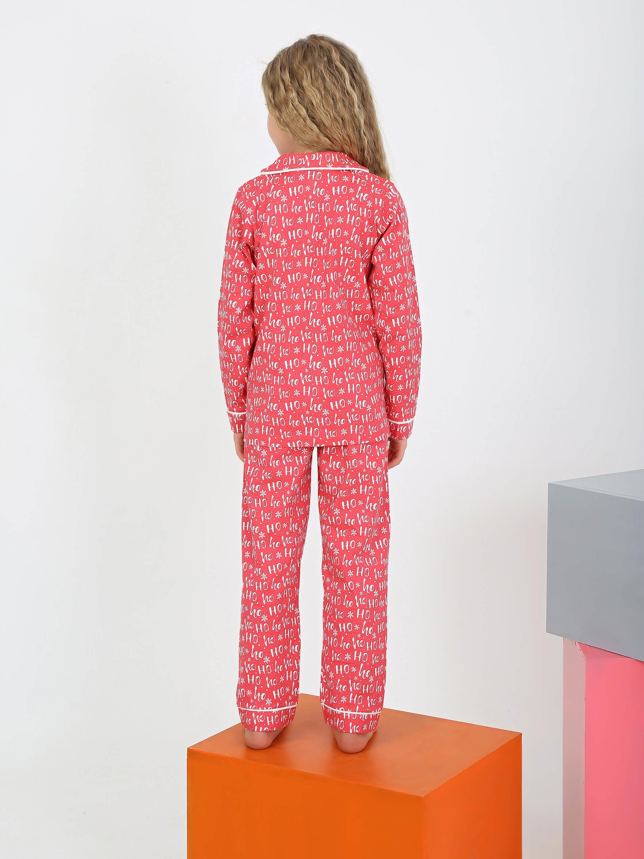 Düğmeli Kız Uzun Kollu 'Hoho' Model Pijama Takımı