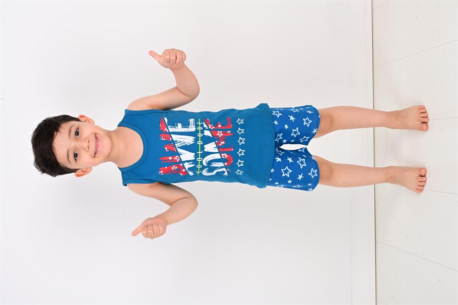 erkek çocuk askılı pijama takımı cool dude petrol 