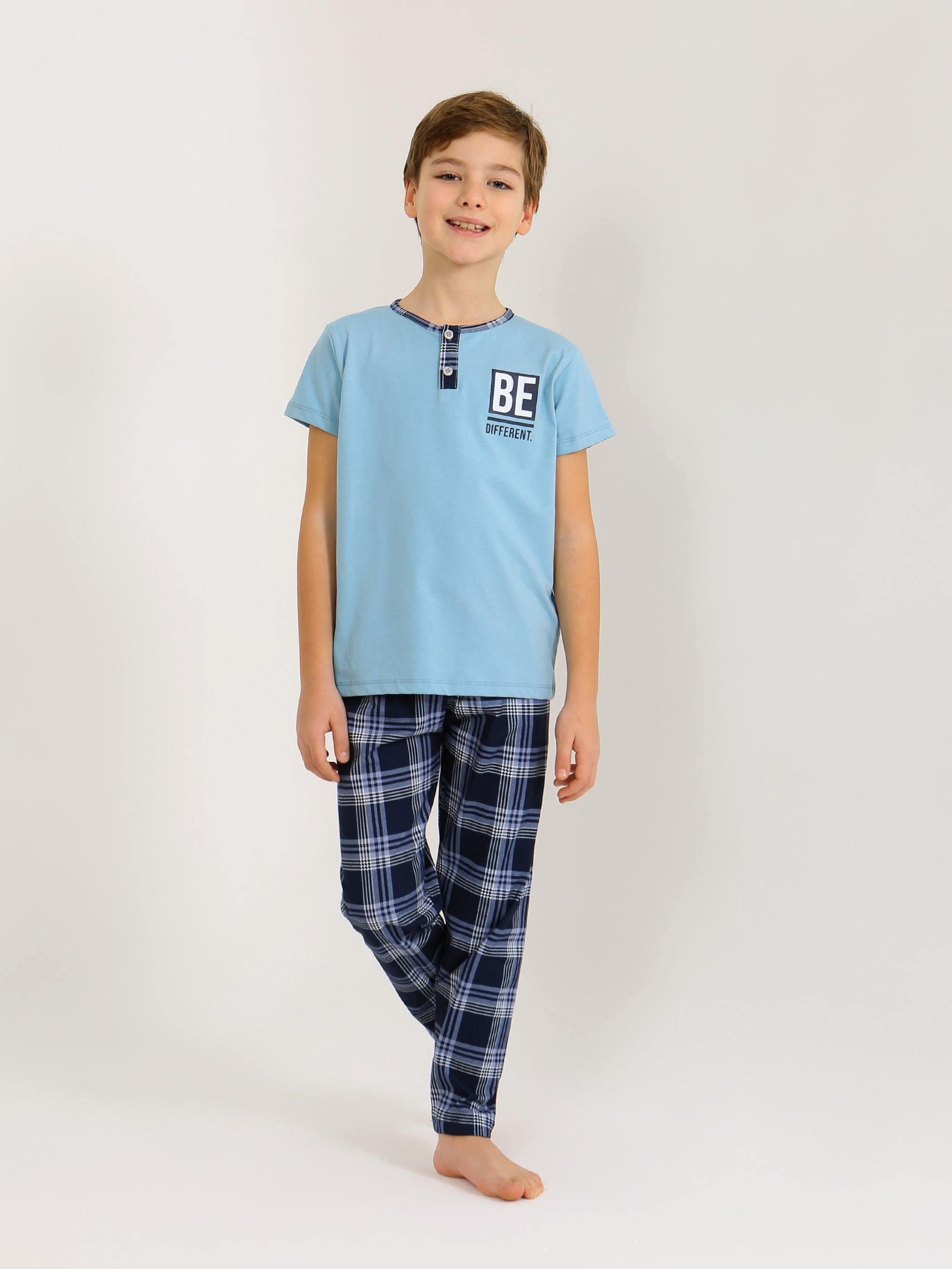 Erkek Çocuk Kısa Kollu Düğme Detaylı %100 Pamuklu Pijama Takımı Be
