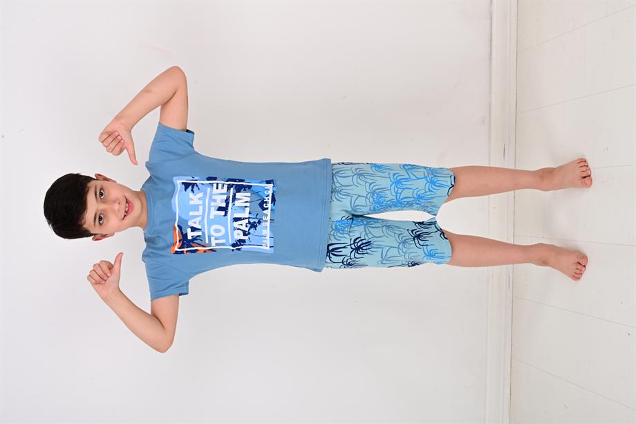 erkek çocuk kısa kollu pijama takımı palm beache mavi