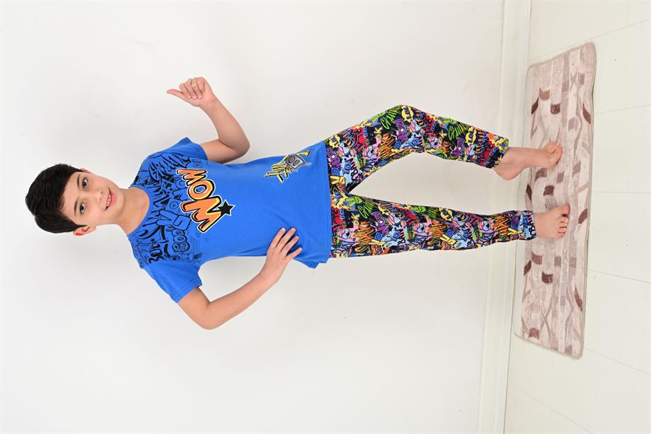 erkek çocuk kısa kollu pijama takımı wow model lacivert