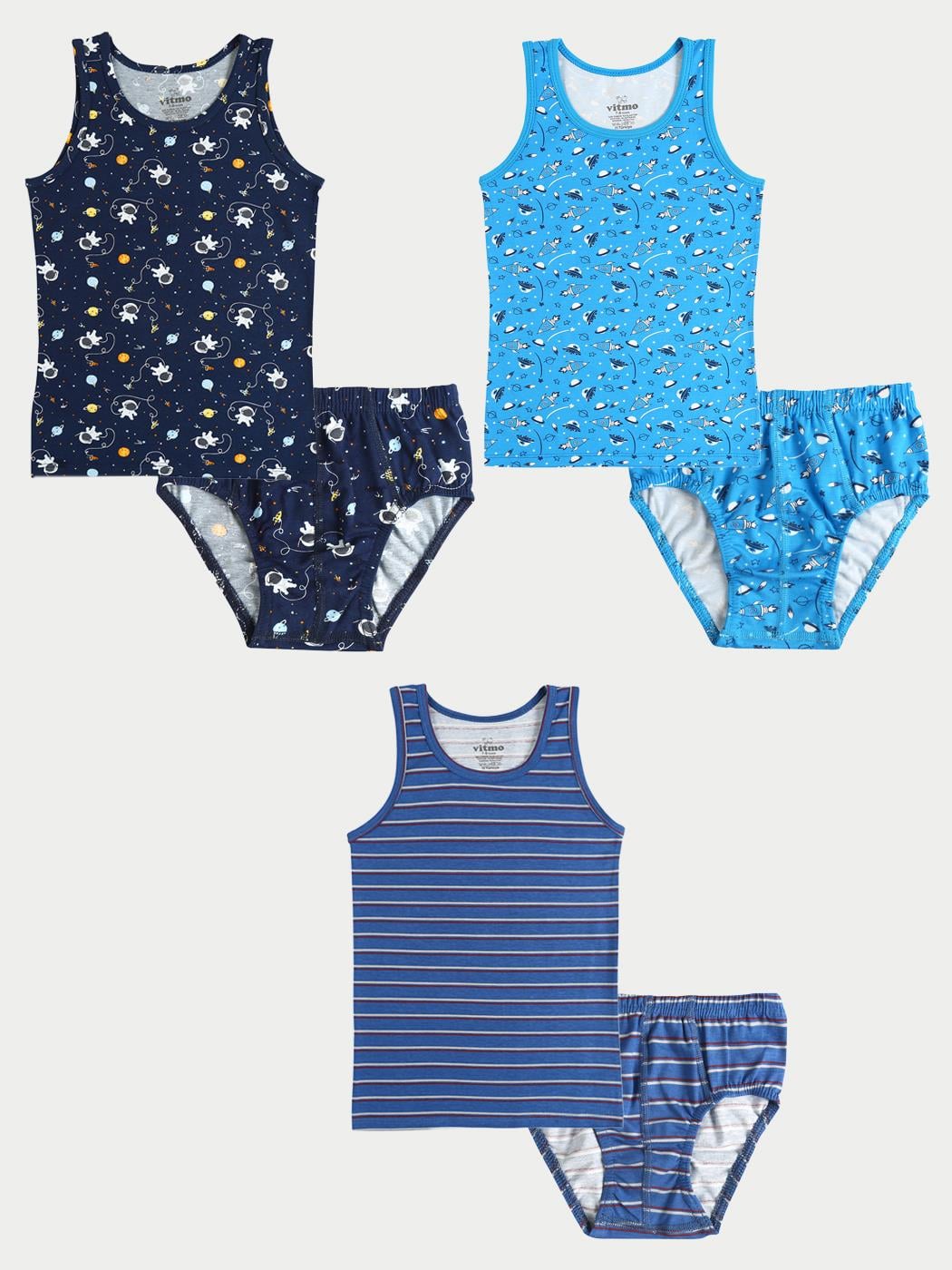 Erkek Çocuk Pamuklu 3'lü Atlet 3'lü Slip Karışık Renk Space 6 Parça Set