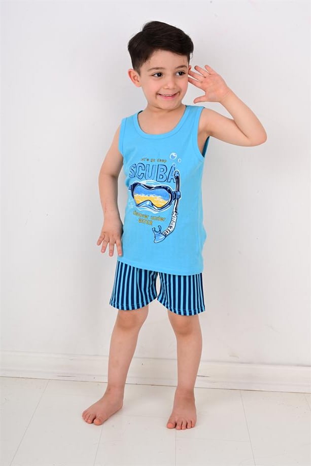erkek çocuk pijama takımı scuba mavi