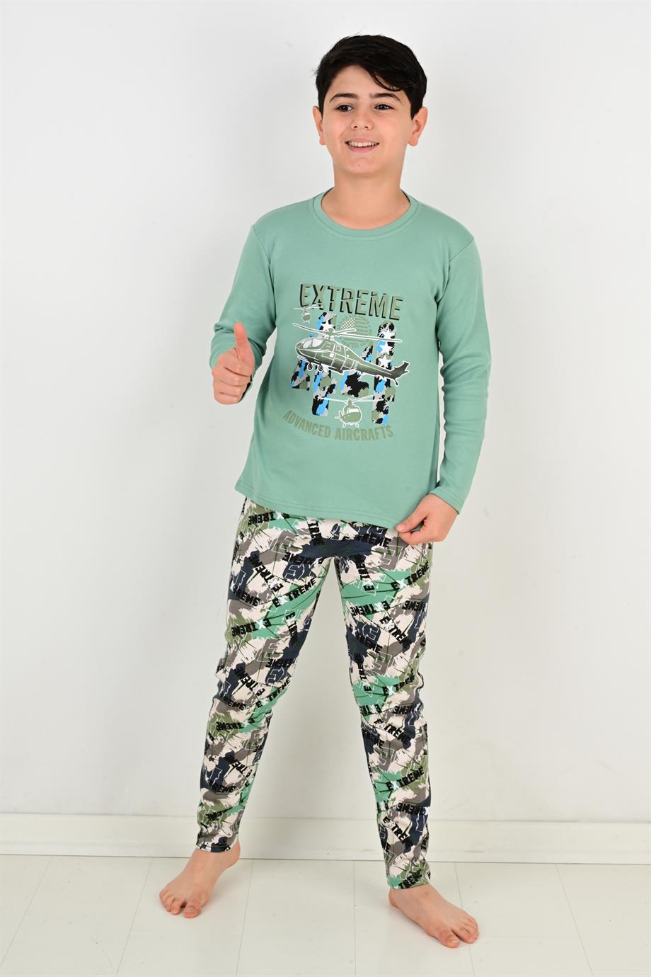 Erkek Çocuk Pijama Takımı Uzun Kollu Air Craft  Pamuklu Kışlık