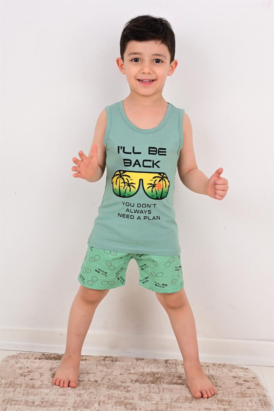 erkek çocuk şort pijama takımı will be back yeşil