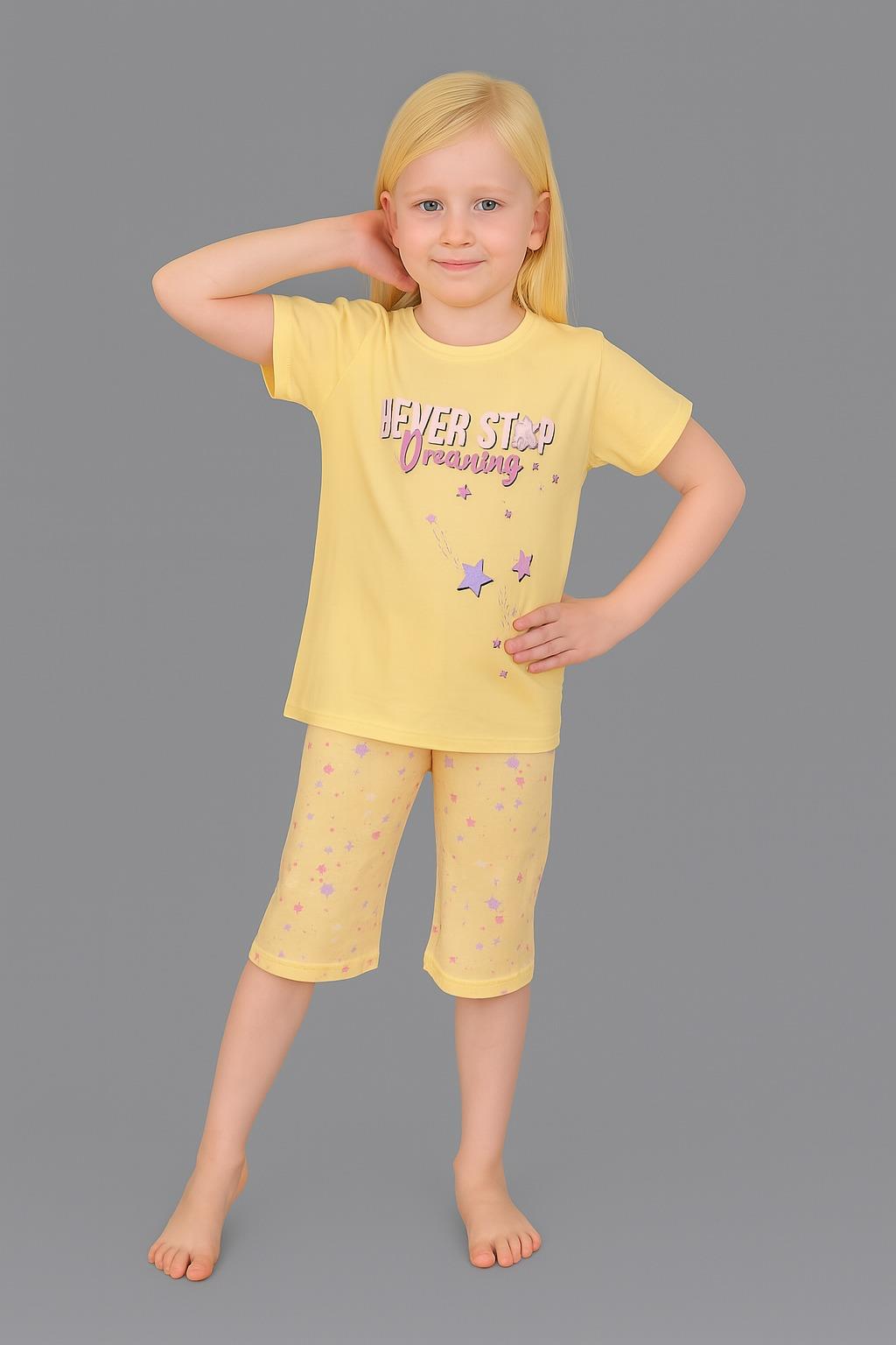 Kız Çocuk 3'lü %100 Pamuklu 7-8-9 Yaş Pijama Takımı Model:123