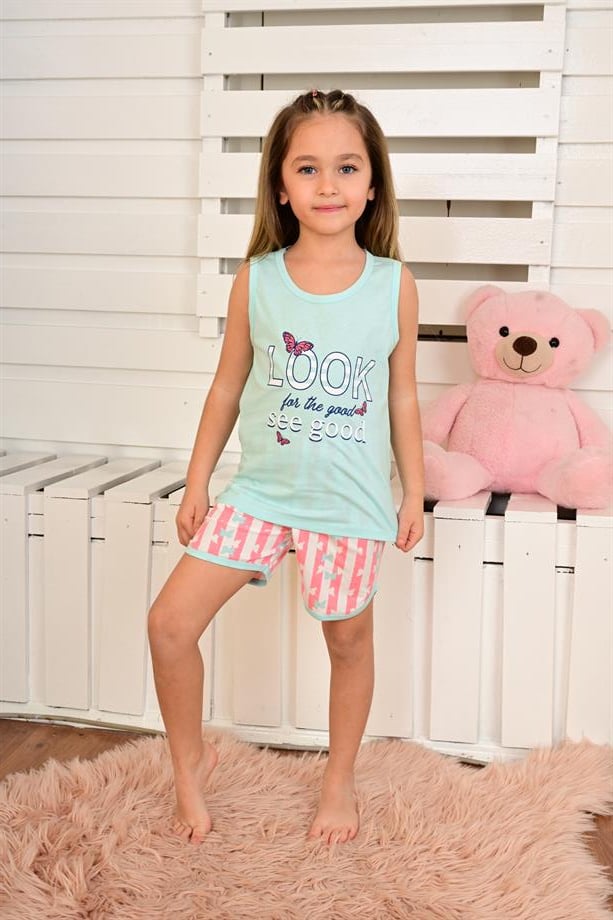 kız çocuk askılı pijama takımı llok see good mint