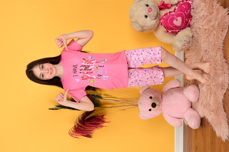 kız çocuk kapri  pijama takımı pınk fuşya