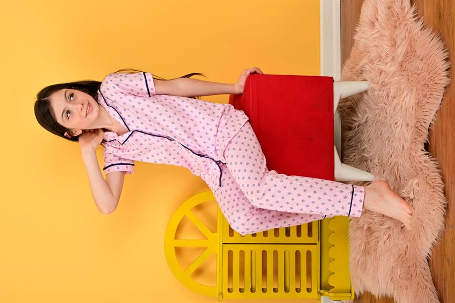 kız çocuk kısa kollu düğmeli pijama takımı saray model pembe