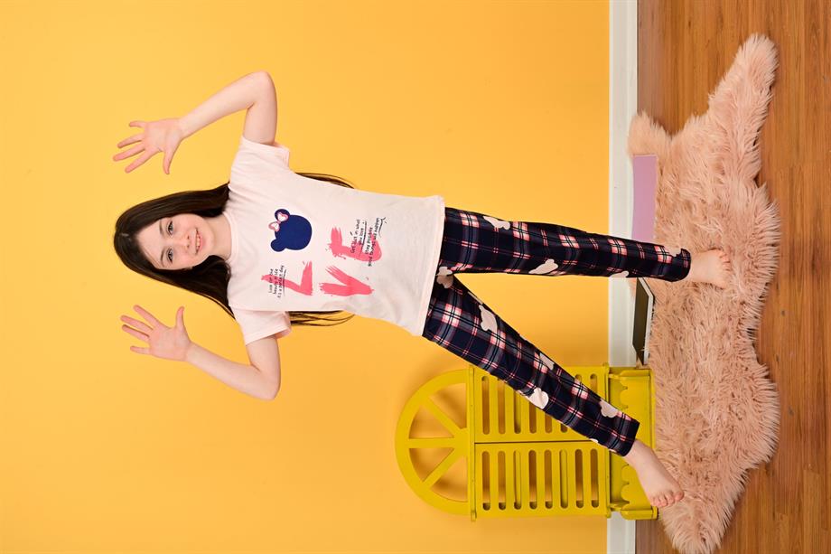 kız çocuk kısa kollu pijama takımı love bear somon