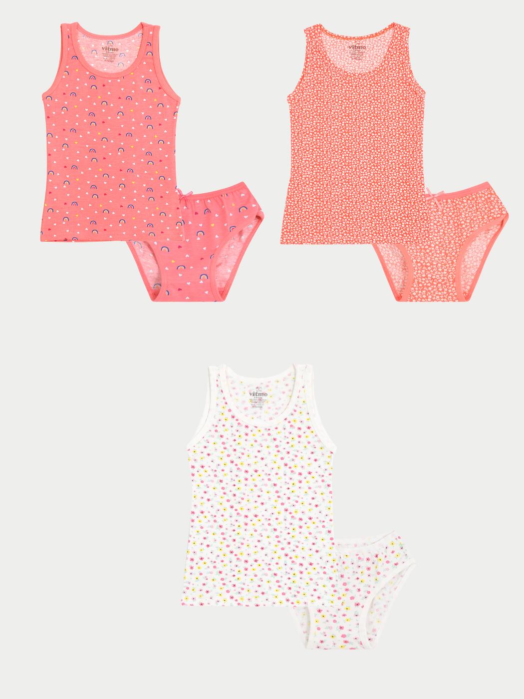 Kız Çocuk Pamuklu 3'lü Atlet 3'lü Slip Karışık Renk Flower 6 Parça Set