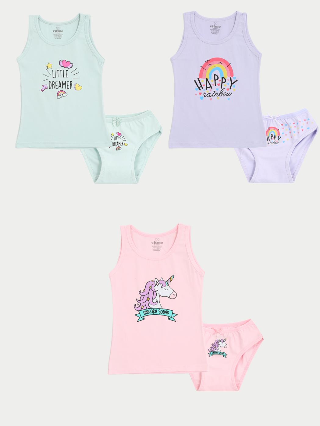 Kız Çocuk Pamuklu 3'lü Atlet 3'lü Slip Karışık Renk Raınbow 6 Parça Set