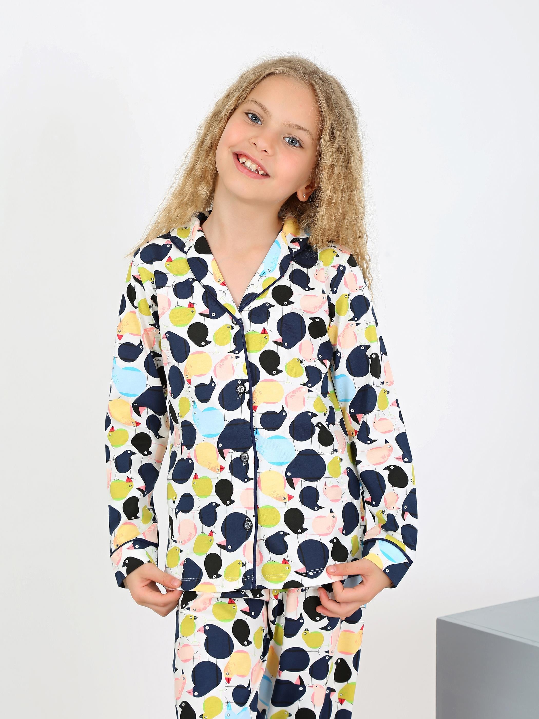 Kız Çocuk Uzun Kollu %100 Pamuklu Düğmeli Pijama Takımı Ruby 