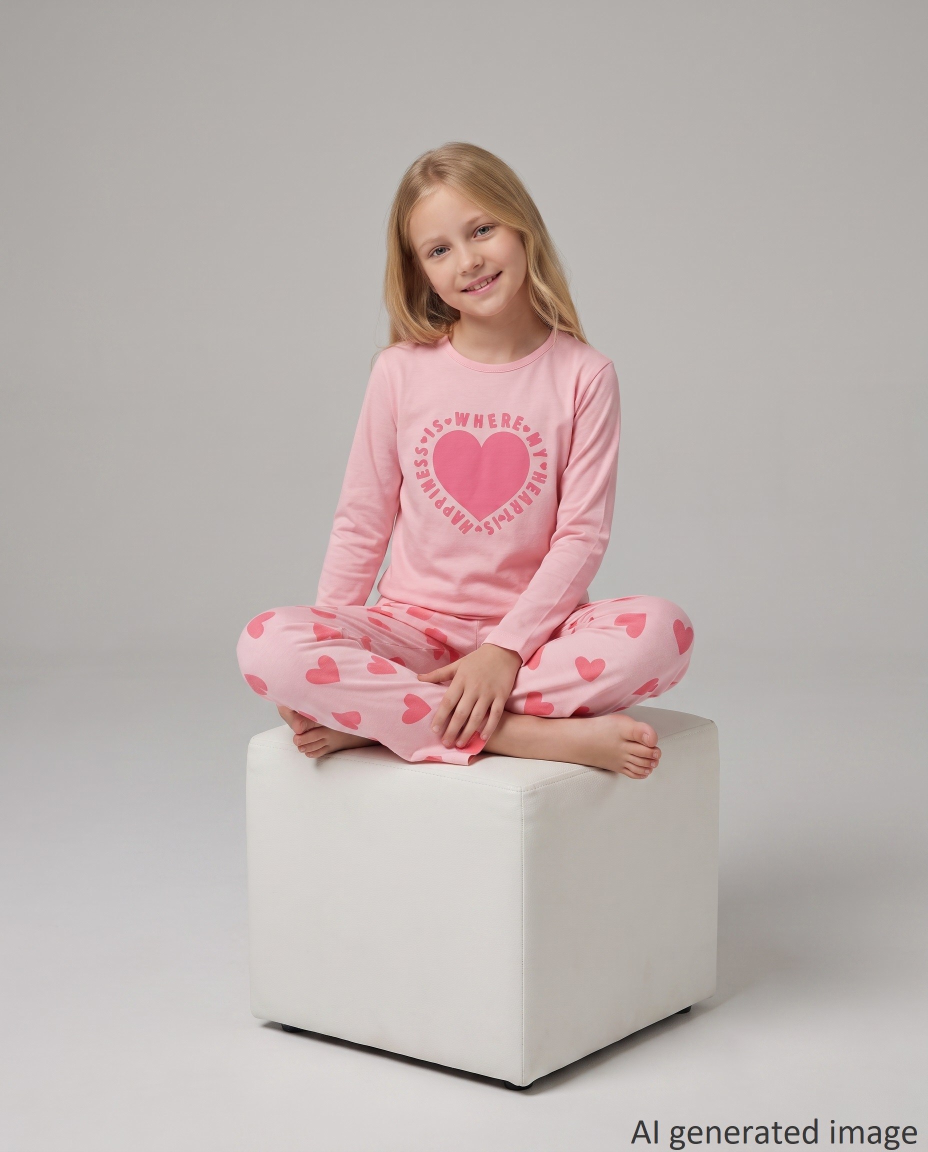 Kız Çocuk Uzun Kollu %100 Pamuklu My Heart Pijama Takımı