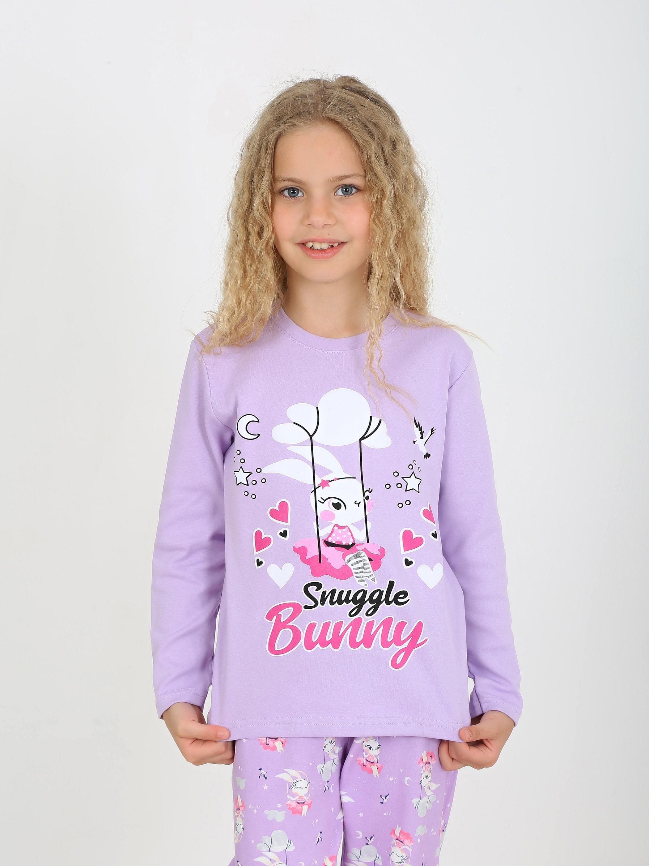 Kız Çocuk Uzun Kollu %100 Pamuklu Pijama Takımı Snuggle Bunny