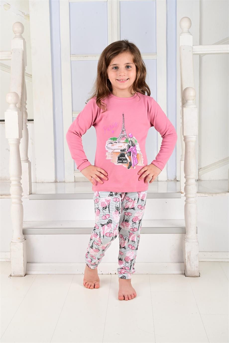 Kız Çocuk Uzun Kollu Pijama Takımı Paris Girl Nar