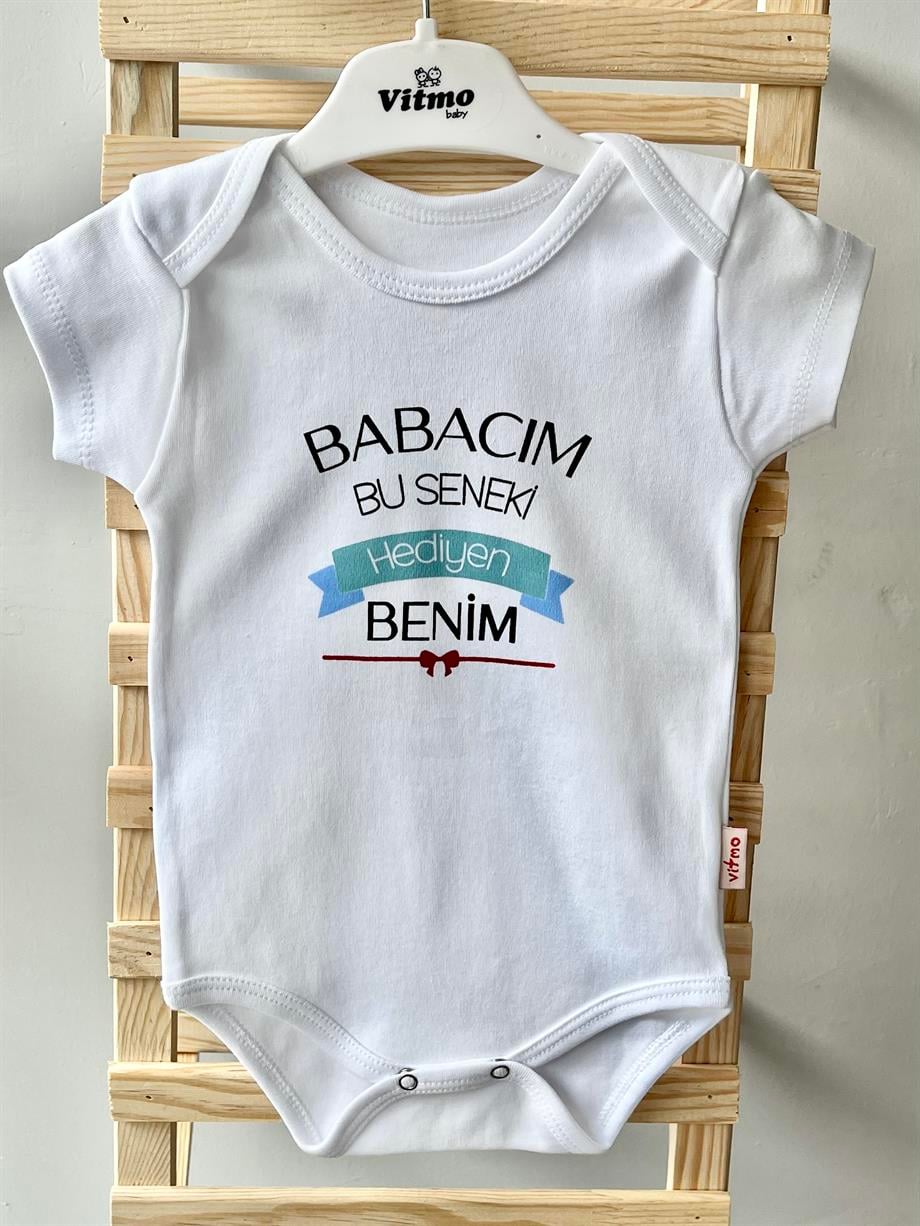 Özel Tasarım Babacım Hediyen %100 DOĞAL PAMUK ORGANİK BASKILI ÇITÇITLI BODY ZIBIN BEBEK BADİ