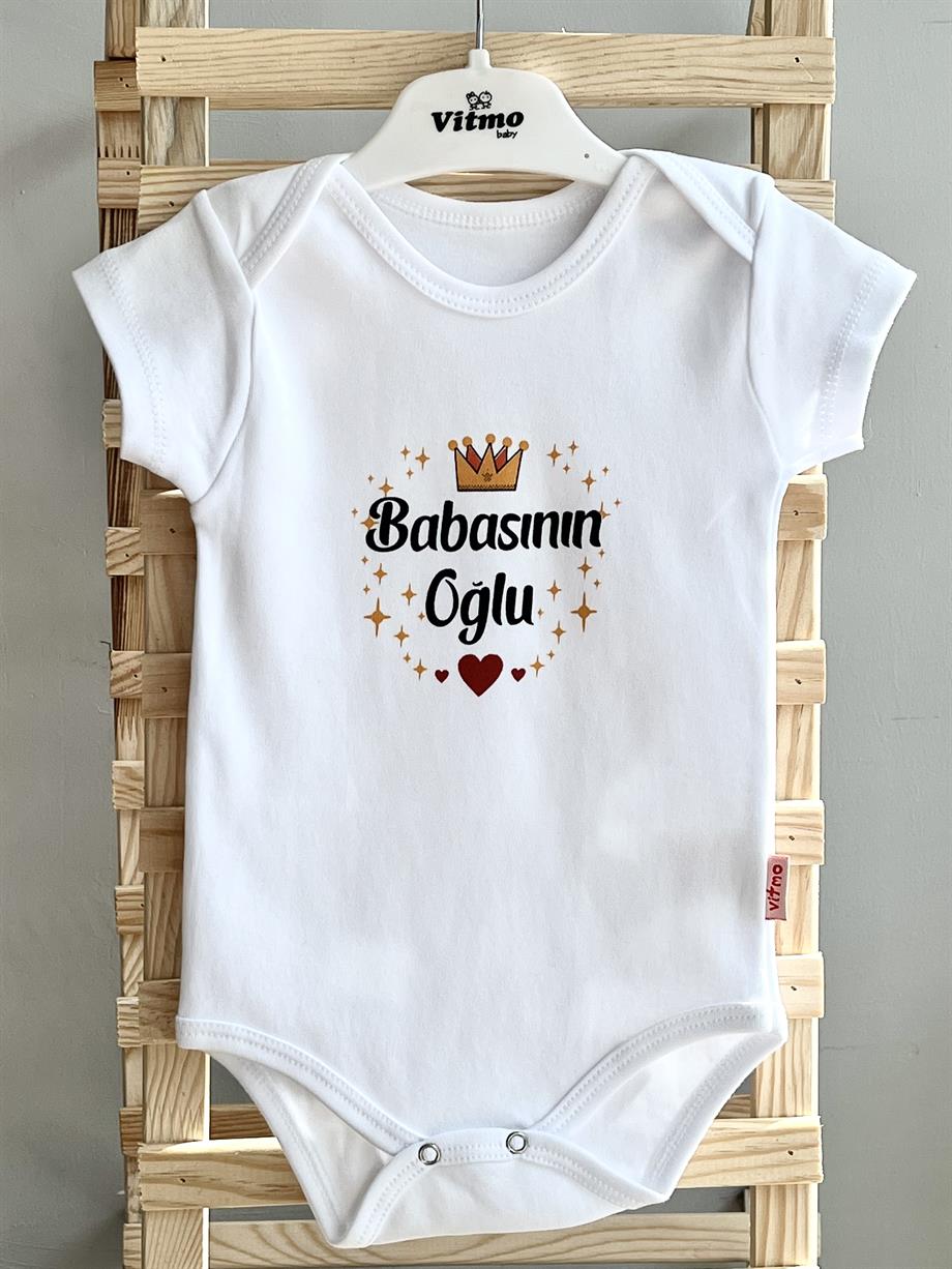 Özel Tasarım Babasının oğlu %100 DOĞAL PAMUK ORGANİK BASKILI ÇITÇITLI BODY ZIBIN BEBEK BADİ
