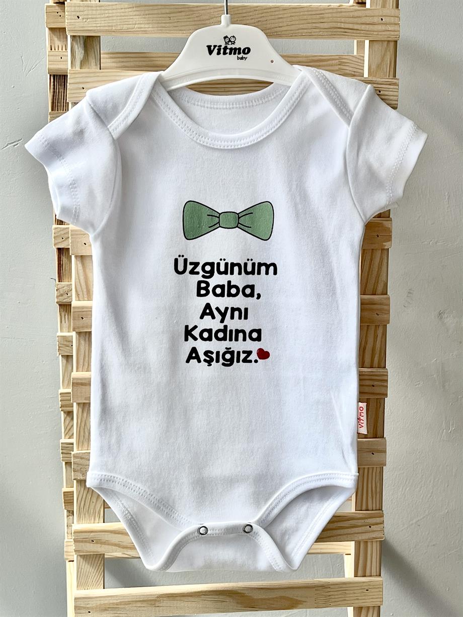 Özel Tasarım Üzgünüm Baba %100 DOĞAL PAMUK ORGANİK BASKILI ÇITÇITLI BODY ZIBIN BEBEK BADİ