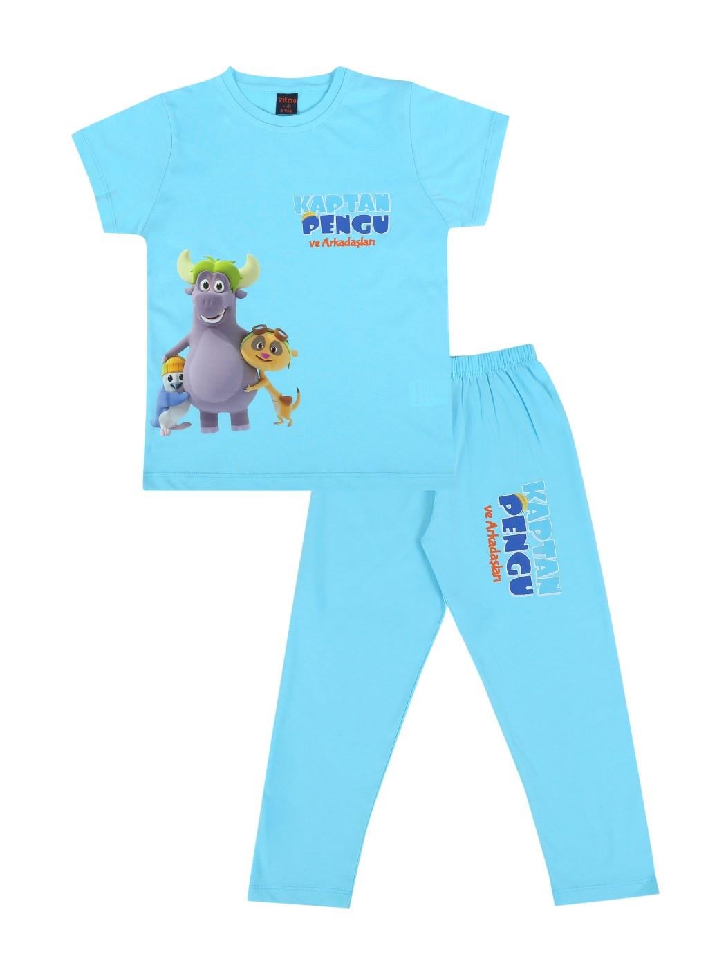 TRT Çocuk Kaptan Pengu Erkek Çocuk Kısa Kollu %100 Pamuklu Pijama Takımı