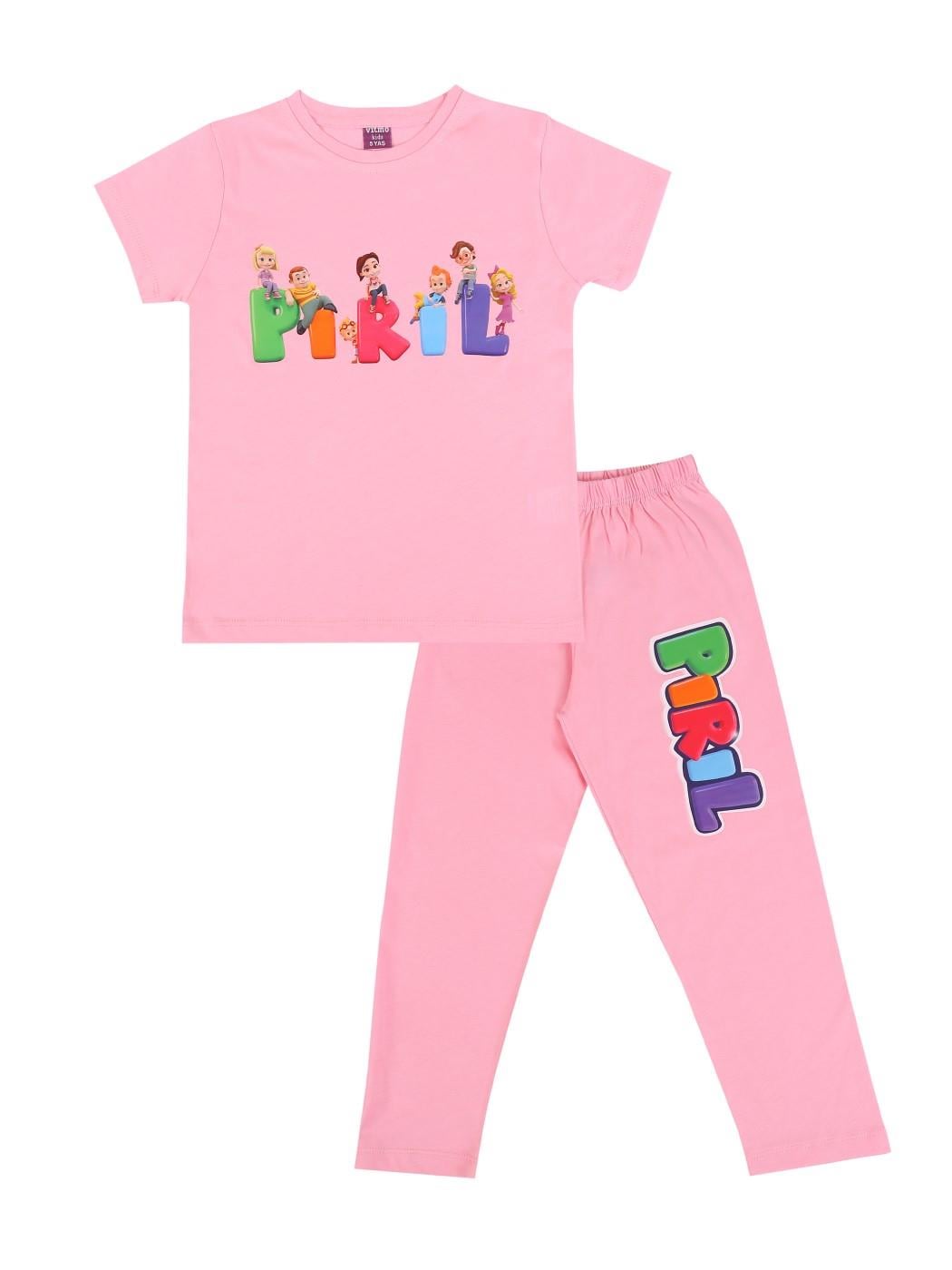TRT Çocuk Pırıl Kız Çocuk Kısa Kollu %100 Pamuklu Pijama Takımı