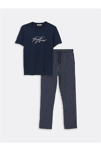 Erkek Basic Kısa Kollu Lacivert Pijama Takımı