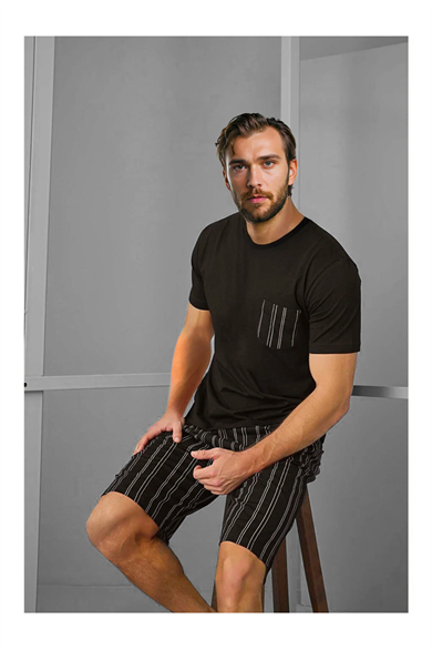 Erkek Cepli Kısa Kollu Bermuda Pijama takımı
