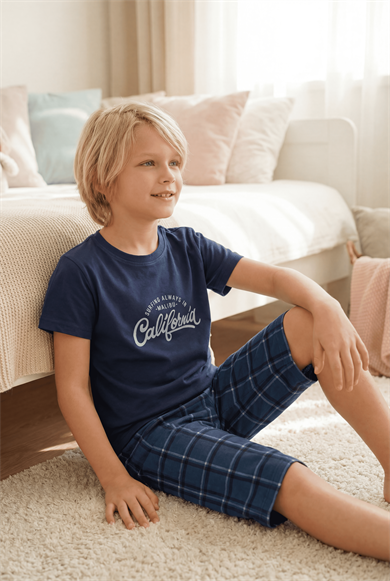 Erkek Çocuk Kısa Kollu %100 Pamuk Kapri Pijama Takımı Malibu