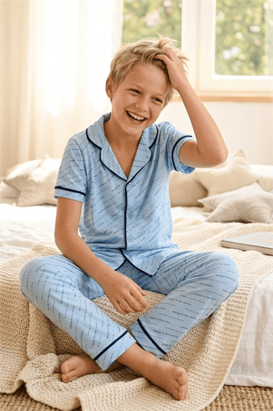 Erkek Çocuk Kısa Kollu Düğmeli %100 Pamuklu Pijama Takımı Escape