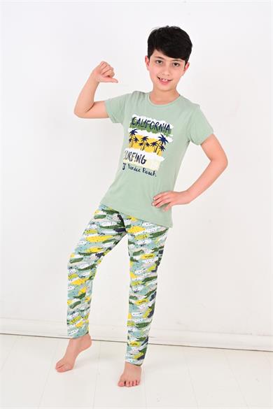 erkek çocuk kısa kollu pijama takımı california yeşil