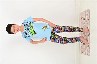 erkek çocuk kısa kollu pijama takımı wow model mavi
