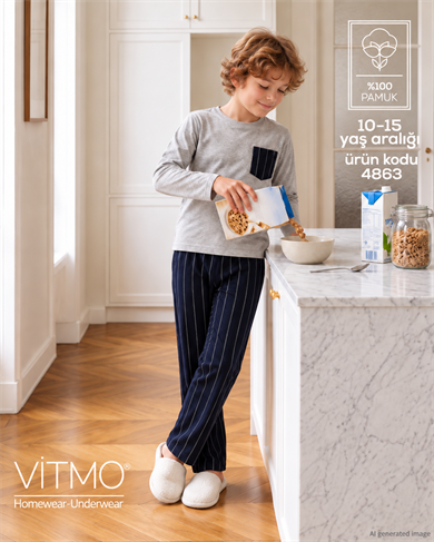 Erkek Çocuk Uzun Kollu %100 Pamuklu Cepli Bluclass Pijama Takımı