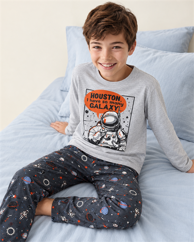 Erkek Çocuk Uzun Kollu %100 Pamuklu Houston Pijama Takımı