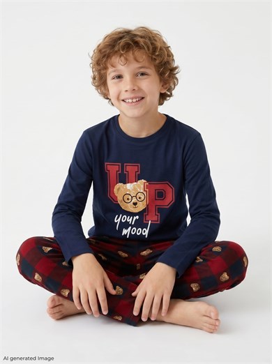 Erkek Çocuk Uzun Kollu %100 Pamuklu Pijama Takımı Bear Mood