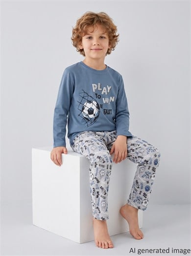Erkek Çocuk Uzun Kollu %100 Pamuklu Play Win Pijama Takımı