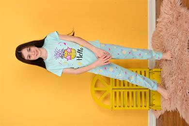 kız çocuk kısa kollu pijama takımı hello pıneapple model mint