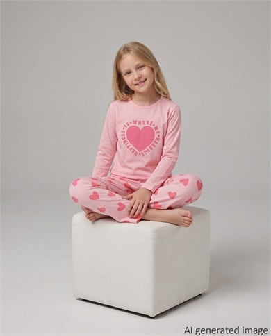 Kız Çocuk Uzun Kollu %100 Pamuklu My Heart Pijama Takımı