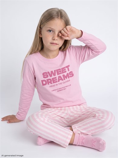 Kız Çocuk Uzun Kollu %100 Pamuklu Pijama Takımı Sweet Dream