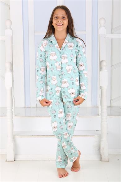 vitmo Kız Düğmeli Pijama Takımı Kuzulu 'good Night' Model Uzun Kollu