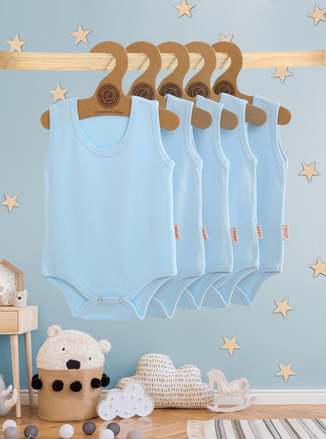 5'Li Bebek Askılı Çıtçıtlı Body %100 Pamuk