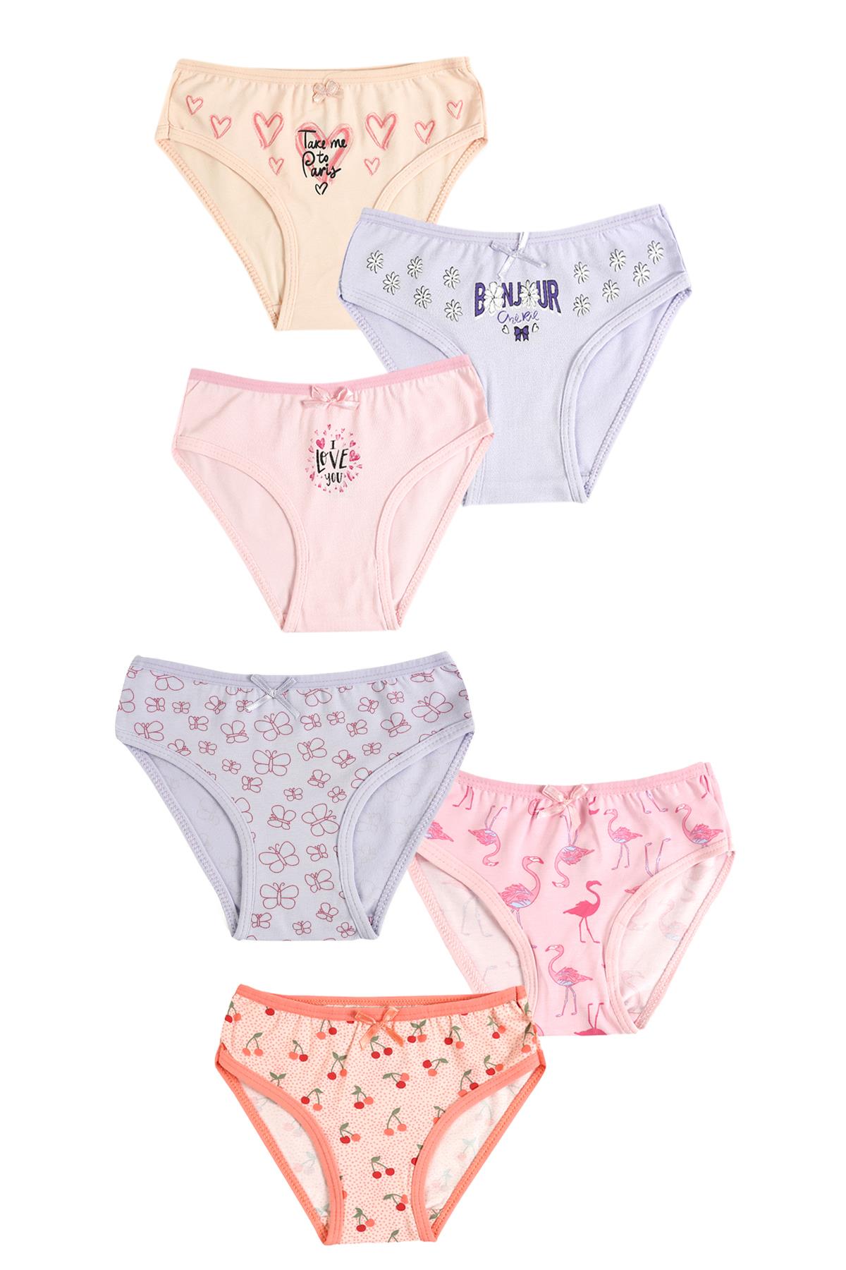 6'lı Kız Çocuk Pamuklu Bonjour & Cherry Karışık Slip Külot