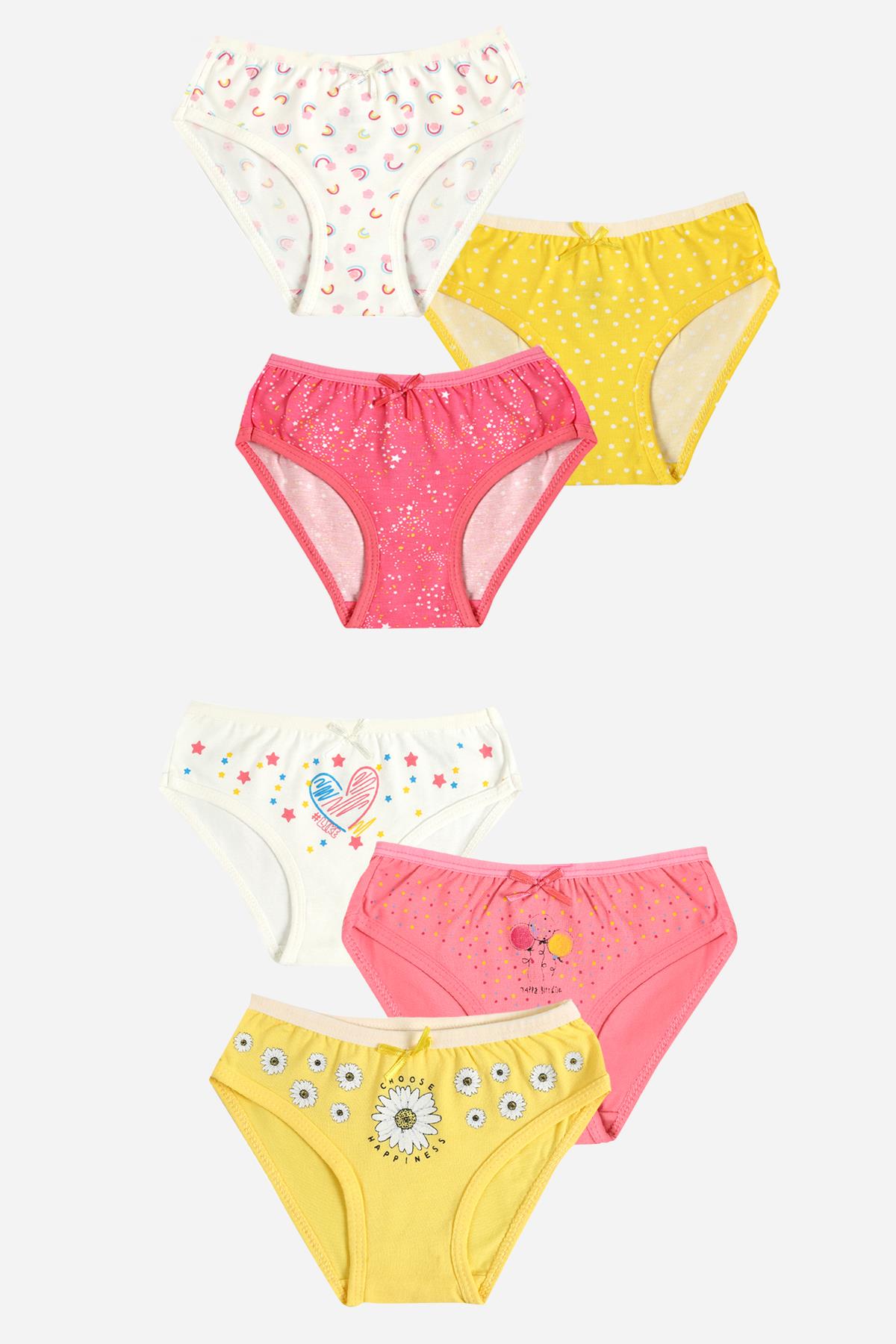 6'lı Kız Çocuk Pamuklu Happy & Rain Karışık Slip Külot